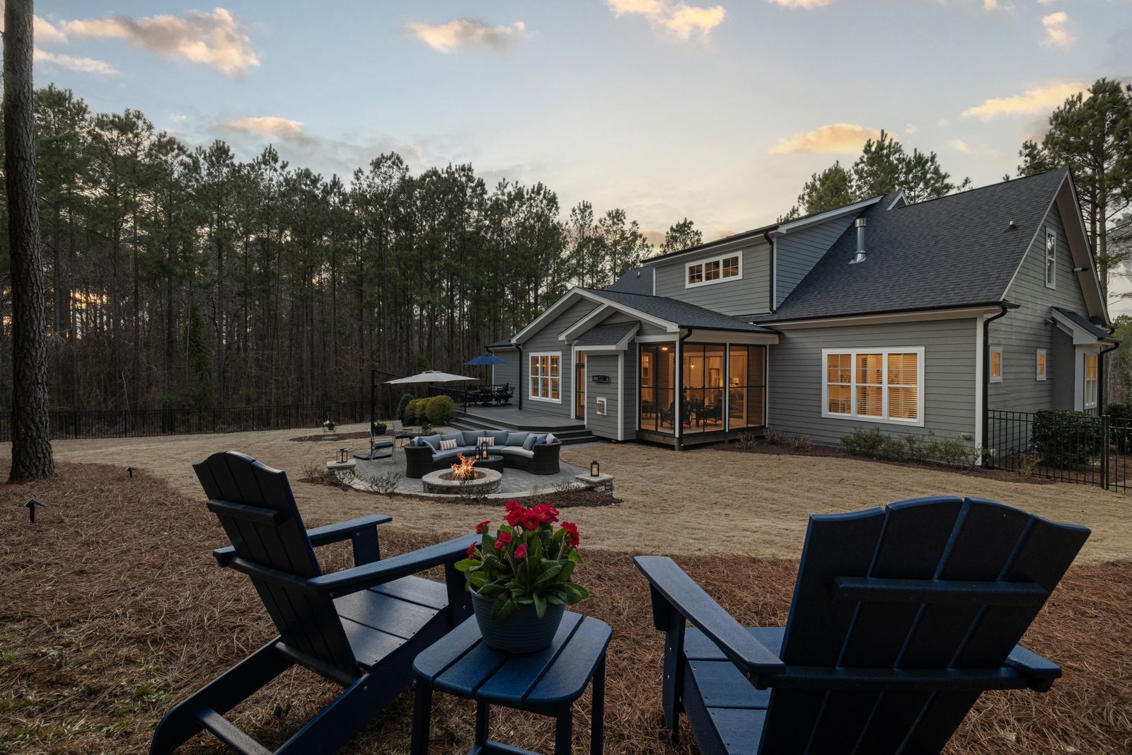 Finished paver patio with fire pit and seating
